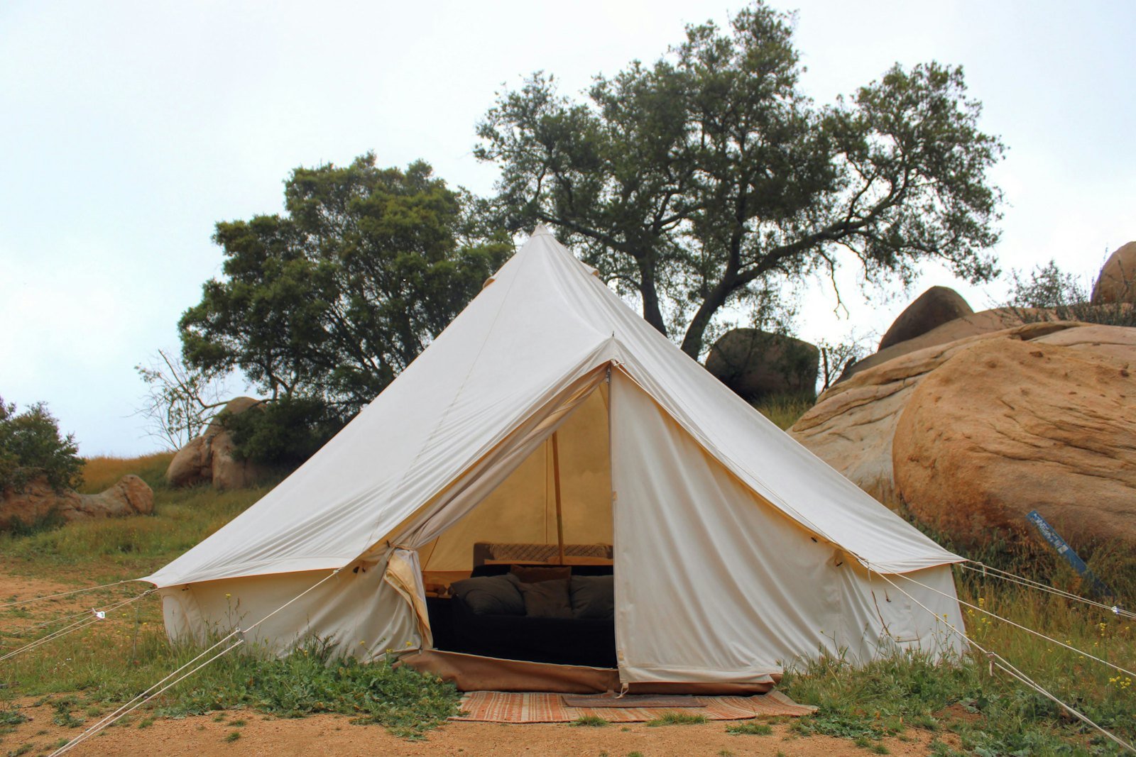 Cotton canvas tent in the field